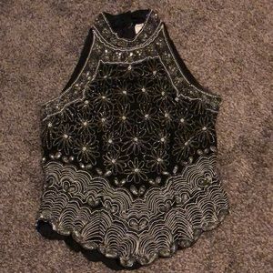 Papell Boutique Evening Silk Black Top